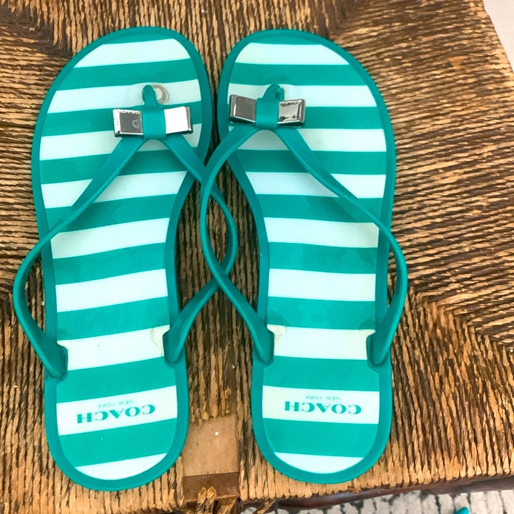 Turquoise Coach Jelly Flip Flops